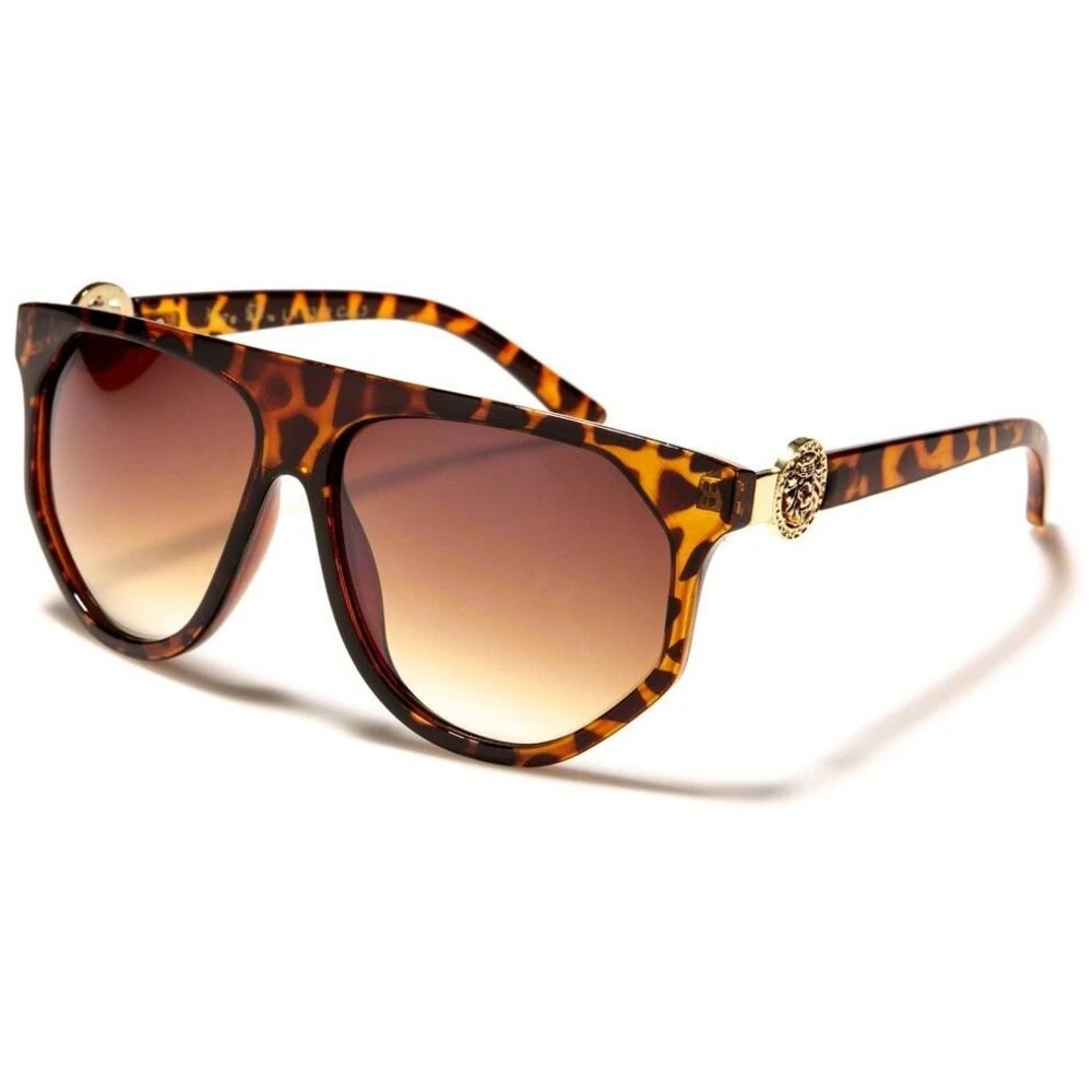 Sunglasses Leopard Print Shield Flat Top Gold Accent Men Fashion Style Brown New